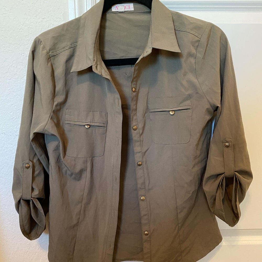 Agaci olive green button down shirt